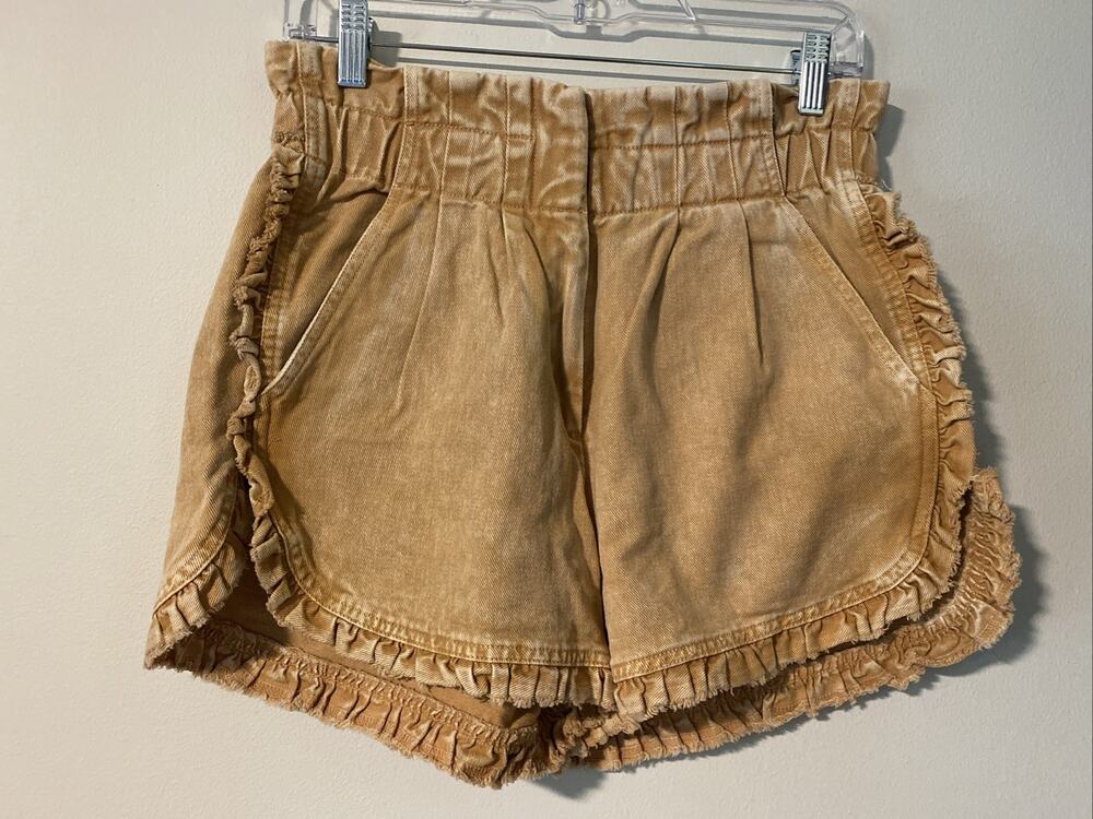 Sea NY Daryl Jean Shorts Bleached Tan High Rise Ruffle Fray Hem Denim Size 2 (G